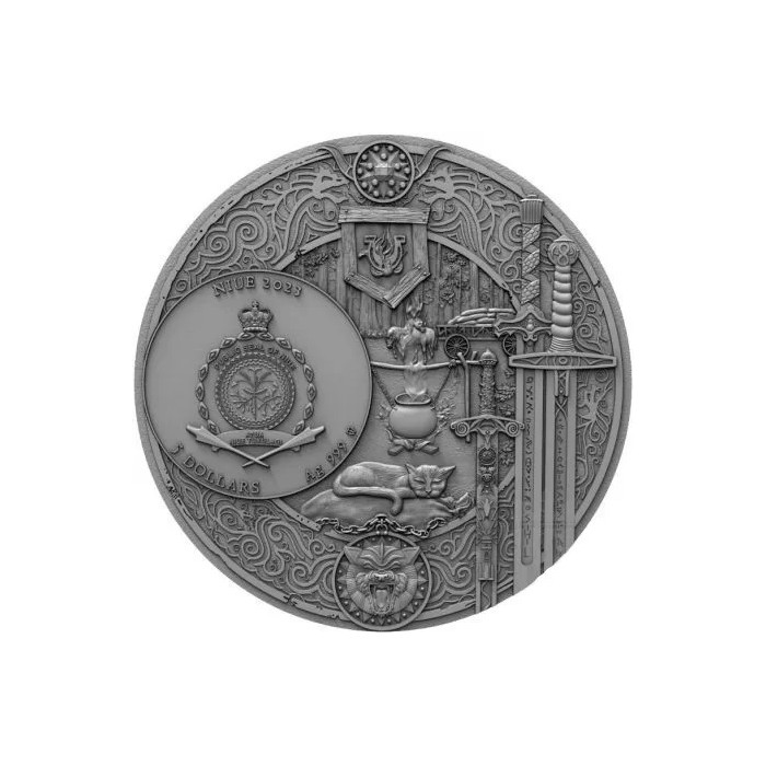 Srebrna Moneta Wiedźmin: Chrzest Ognia 2023, 2 uncje - awers Srebrna Moneta Wiedźmin: Chrzest Ognia 2023, 2 uncje - awers