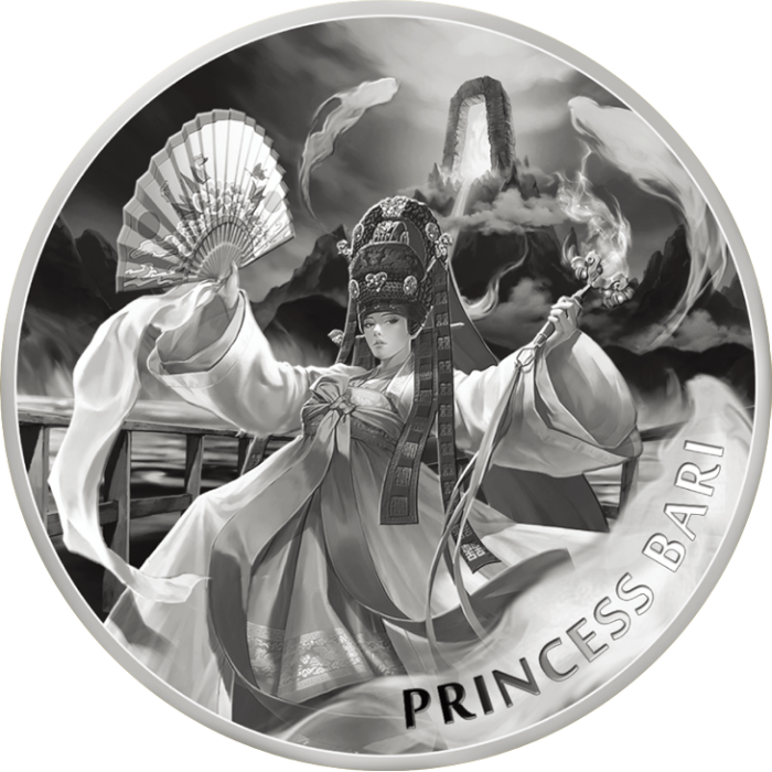 Srebrny Medaille Koreanische Göttin: Prinzessin Bari 2023, 1 uncja - rewers