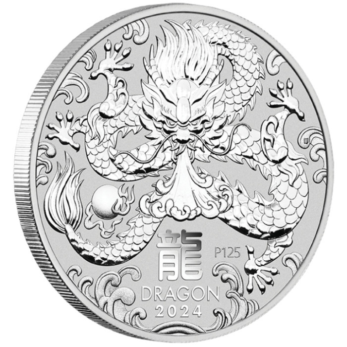 Silber Lunar III Jahr des Drachen Münze 2024, 1 Unze Rand Silber Lunar III Jahr des Drachen Münze 2024, 1 Unze Rand