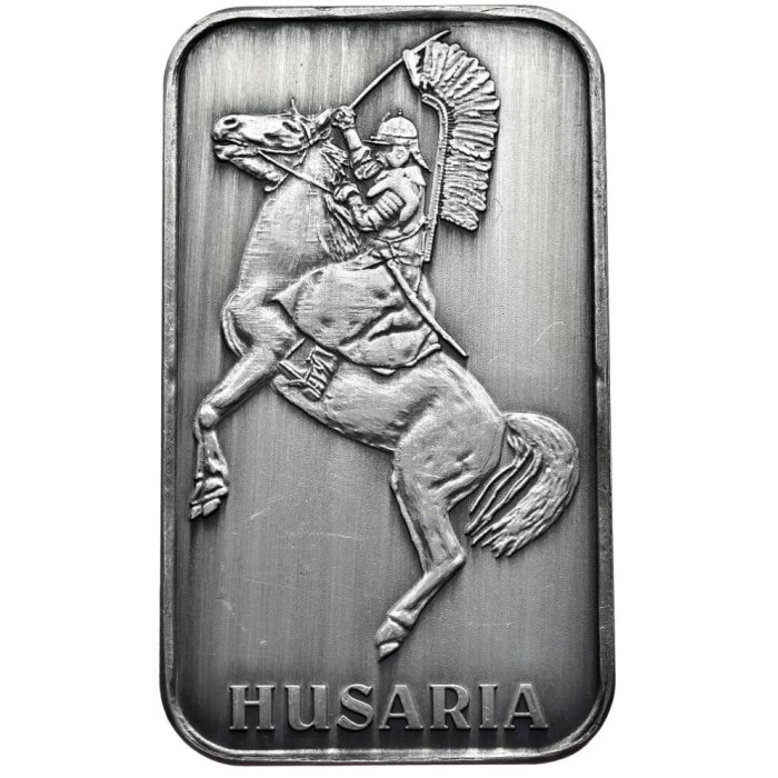 Srebrny Medal Husaria II Antique Gold, 1 uncja - bar front