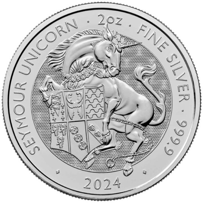 Srebrna Moneta Die Tudor-Bestien: Seymour Unicorn 2024, 2 uncje - rewers Srebrna Moneta Die Tudor-Bestien: Seymour Unicorn 2024, 2 uncje - rewers
